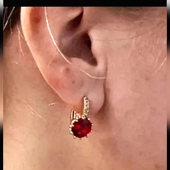 Leverback Red CZ Fashion Earrings - Picture 6 of 11